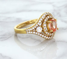 Load image into Gallery viewer, 1.01ct Oval Padparadscha Ring with Double Diamond Halo in 18K Rose Gold