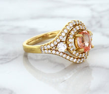 Load image into Gallery viewer, 1.01ct Oval Padparadscha Ring with Double Diamond Halo in 18K Rose Gold