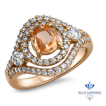 Load image into Gallery viewer, 1.01ct Oval Padparadscha Ring with Double Diamond Halo in 18K Rose Gold