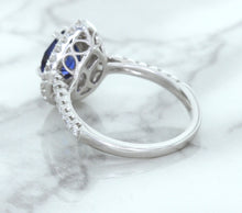 Load image into Gallery viewer, 1.48ct Pear Blue Sapphire Ring with Double Diamond Halo in 18K White Gold