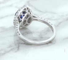 Load image into Gallery viewer, 1.48ct Pear Blue Sapphire Ring with Double Diamond Halo in 18K White Gold