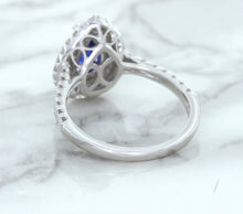 Load image into Gallery viewer, 1.48ct Pear Blue Sapphire Ring with Double Diamond Halo in 18K White Gold