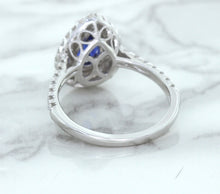 Load image into Gallery viewer, 1.48ct Pear Blue Sapphire Ring with Double Diamond Halo in 18K White Gold