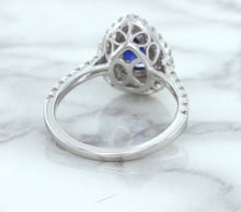 Load image into Gallery viewer, 1.48ct Pear Blue Sapphire Ring with Double Diamond Halo in 18K White Gold