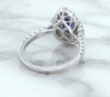 Load image into Gallery viewer, 1.48ct Pear Blue Sapphire Ring with Double Diamond Halo in 18K White Gold