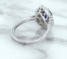Load image into Gallery viewer, 1.48ct Pear Blue Sapphire Ring with Double Diamond Halo in 18K White Gold