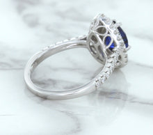 Load image into Gallery viewer, 1.48ct Pear Blue Sapphire Ring with Double Diamond Halo in 18K White Gold