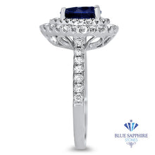 Load image into Gallery viewer, 1.48ct Pear Blue Sapphire Ring with Double Diamond Halo in 18K White Gold