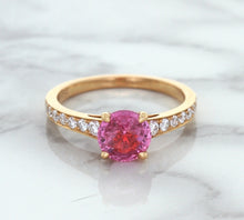 Load image into Gallery viewer, 1.84ct Round Pink Sapphire Ring with Diamond Accents in 18K Rose Gold
