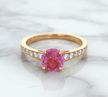Load image into Gallery viewer, 1.84ct Round Pink Sapphire Ring with Diamond Accents in 18K Rose Gold