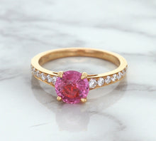 Load image into Gallery viewer, 1.84ct Round Pink Sapphire Ring with Diamond Accents in 18K Rose Gold