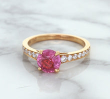 Load image into Gallery viewer, 1.84ct Round Pink Sapphire Ring with Diamond Accents in 18K Rose Gold