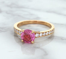 Load image into Gallery viewer, 1.84ct Round Pink Sapphire Ring with Diamond Accents in 18K Rose Gold