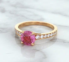 Load image into Gallery viewer, 1.84ct Round Pink Sapphire Ring with Diamond Accents in 18K Rose Gold