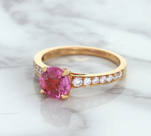Load image into Gallery viewer, 1.84ct Round Pink Sapphire Ring with Diamond Accents in 18K Rose Gold