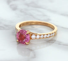 Load image into Gallery viewer, 1.84ct Round Pink Sapphire Ring with Diamond Accents in 18K Rose Gold