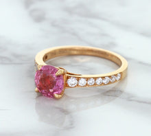 Load image into Gallery viewer, 1.84ct Round Pink Sapphire Ring with Diamond Accents in 18K Rose Gold