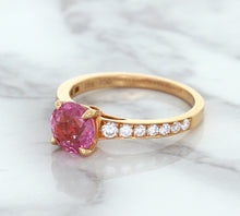 Load image into Gallery viewer, 1.84ct Round Pink Sapphire Ring with Diamond Accents in 18K Rose Gold