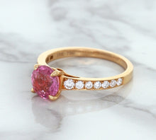 Load image into Gallery viewer, 1.84ct Round Pink Sapphire Ring with Diamond Accents in 18K Rose Gold