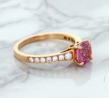 Load image into Gallery viewer, 1.84ct Round Pink Sapphire Ring with Diamond Accents in 18K Rose Gold