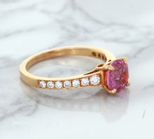 Load image into Gallery viewer, 1.84ct Round Pink Sapphire Ring with Diamond Accents in 18K Rose Gold