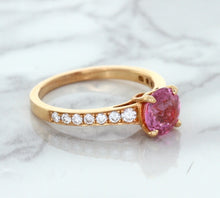 Load image into Gallery viewer, 1.84ct Round Pink Sapphire Ring with Diamond Accents in 18K Rose Gold