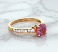 Load image into Gallery viewer, 1.84ct Round Pink Sapphire Ring with Diamond Accents in 18K Rose Gold