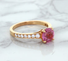 Load image into Gallery viewer, 1.84ct Round Pink Sapphire Ring with Diamond Accents in 18K Rose Gold