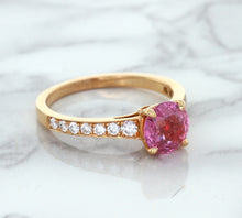 Load image into Gallery viewer, 1.84ct Round Pink Sapphire Ring with Diamond Accents in 18K Rose Gold