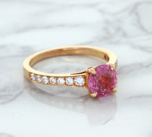 Load image into Gallery viewer, 1.84ct Round Pink Sapphire Ring with Diamond Accents in 18K Rose Gold