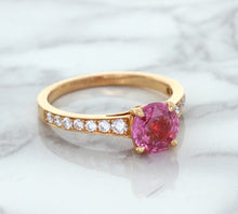 Load image into Gallery viewer, 1.84ct Round Pink Sapphire Ring with Diamond Accents in 18K Rose Gold