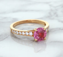Load image into Gallery viewer, 1.84ct Round Pink Sapphire Ring with Diamond Accents in 18K Rose Gold