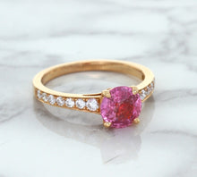 Load image into Gallery viewer, 1.84ct Round Pink Sapphire Ring with Diamond Accents in 18K Rose Gold