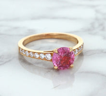 Load image into Gallery viewer, 1.84ct Round Pink Sapphire Ring with Diamond Accents in 18K Rose Gold