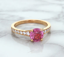 Load image into Gallery viewer, 1.84ct Round Pink Sapphire Ring with Diamond Accents in 18K Rose Gold