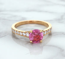 Load image into Gallery viewer, 1.84ct Round Pink Sapphire Ring with Diamond Accents in 18K Rose Gold