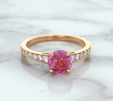 Load image into Gallery viewer, 1.84ct Round Pink Sapphire Ring with Diamond Accents in 18K Rose Gold