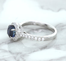 Load image into Gallery viewer, 1.82ct Round Blue Sapphire Ring with Diamond Halo in 18K White Gold
