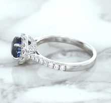 Load image into Gallery viewer, 1.82ct Round Blue Sapphire Ring with Diamond Halo in 18K White Gold