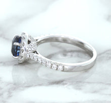Load image into Gallery viewer, 1.82ct Round Blue Sapphire Ring with Diamond Halo in 18K White Gold