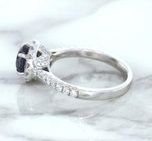 Load image into Gallery viewer, 1.82ct Round Blue Sapphire Ring with Diamond Halo in 18K White Gold