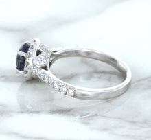 Load image into Gallery viewer, 1.82ct Round Blue Sapphire Ring with Diamond Halo in 18K White Gold