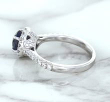 Load image into Gallery viewer, 1.82ct Round Blue Sapphire Ring with Diamond Halo in 18K White Gold