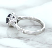 Load image into Gallery viewer, 1.82ct Round Blue Sapphire Ring with Diamond Halo in 18K White Gold