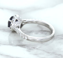 Load image into Gallery viewer, 1.82ct Round Blue Sapphire Ring with Diamond Halo in 18K White Gold