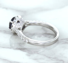 Load image into Gallery viewer, 1.82ct Round Blue Sapphire Ring with Diamond Halo in 18K White Gold