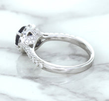 Load image into Gallery viewer, 1.82ct Round Blue Sapphire Ring with Diamond Halo in 18K White Gold