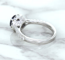 Load image into Gallery viewer, 1.82ct Round Blue Sapphire Ring with Diamond Halo in 18K White Gold