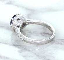 Load image into Gallery viewer, 1.82ct Round Blue Sapphire Ring with Diamond Halo in 18K White Gold