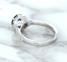 Load image into Gallery viewer, 1.82ct Round Blue Sapphire Ring with Diamond Halo in 18K White Gold